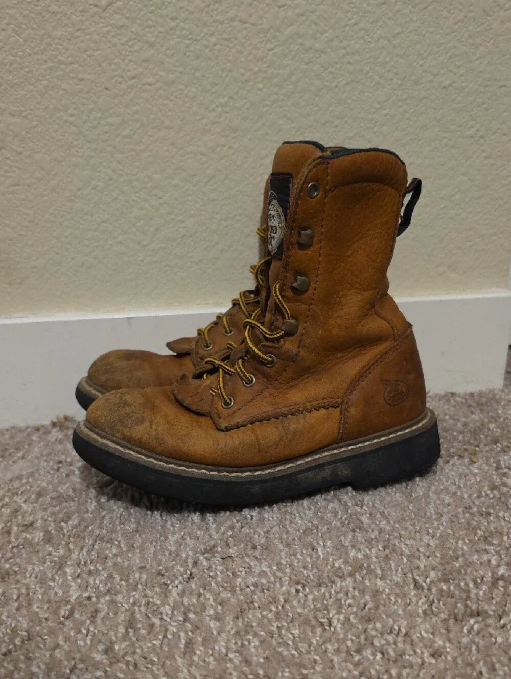 Georgia Boot Kids Tan Leather Lace-Up Work Boots